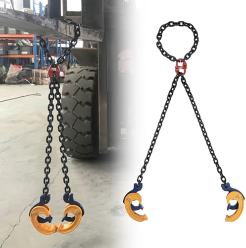 Elevador de Tambor con Cadena Elevador de Tambor de Cadena Industrial para Grúa de Montacargas, Capacidad de 1 tonelada / 2 toneladas, Elevador de Barril de Cadena de Eslinga(2 hooks - Load 1t)