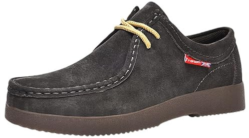 Women's Leather Oxford Shoes - Fabric Laced Low-Heeled Flat Shoes (Coffee Color,11)