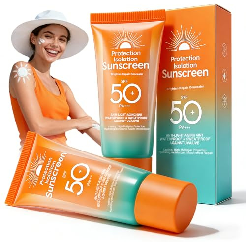 2 Piezas Crema Solar 50 SPF, Protector Crema Solar Facial, No Grasa,Protección Solar de Alto Espectro Contra Rayos UVA/UVB, para Todo Tipo de Piel
