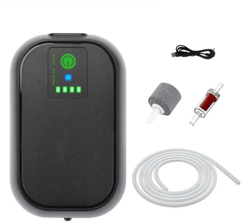 Pompa di aria portatile ricaricabile USB, batteria 2000 mAh AC/DC doppio uso per esca, generatore di ossigeno silenzioso ad alto flusso per kayak acquario esterno