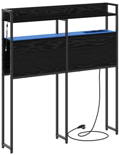 SooIarix Förvaringshuvud svart ekutseende 80 cm trämaterial med förvaringsutrymme LED-ljusremsor stålram modern sovrum väggkudde väggkudde