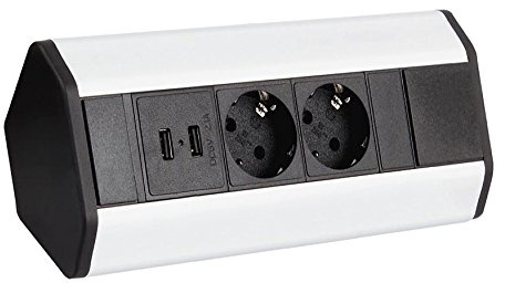 DesignLight CORNERBOX Aluminium SchuKo 2-Fach mit USB Steckdose 2-Fach/Ecksteckdose/Mehrfachsteckdose