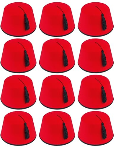 Quickdraw 12 X Erwachsene Rot Fez Türkisch Schwarz Quasten Unisex Kostüm Verkleidung Zubehör