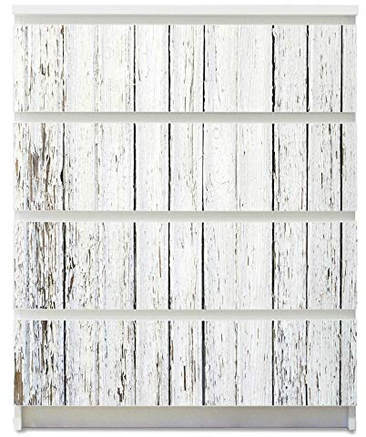 banjado® Möbelfolie selbstklebend für die IKEA Malm Kommode 4 Schubladen - Schrankfolien selbstklebend mit Motiv Weißer Holzzaun/Möbelfolie Malm für Kinder