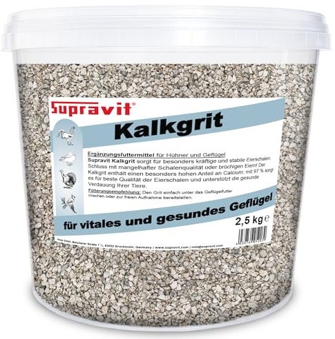Supravit Kalkgrit für Hühner I 2,5kg Futterkalk Ergänzungsfutter für Hühner | , Wachteln, Enten & anderes Legegeflügel I hoher Anteil an Calcium für starke Eierschalen und eine gesunde Verdauung