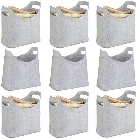 9er Set Filztaschen, faltbar, flexibel, Griffe, 20 Liter, Filz, Tragetasche, HxBxT: 39,5 x 40 x 23 cm, modern, grau