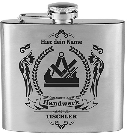 Flachmann mit Wunschgravur, Zunft, Tischler, Original Edelstahl personalisiert, Zunftsymbol