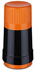 ROTPUNKT Isolierflasche 40 MAX 0,125 l | Zweifunktions-Drehverschluss | BPA Frei - gesundes Trinken | Made in Germany | Warm + Kalthaltung | Glaseinsatz | black/electric clementine