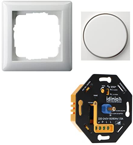 idinio Smart Universaldimmer als Komplettset mit Gira-Standard 55 reinweiß glänzend, Phasenabschnitt, Phasenanschnitt, bis 250W