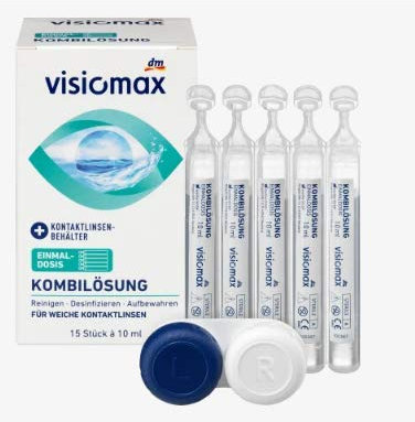 Visiomax Kombilösung Einmaldosis für weiche Kontaktlinsen, mit Kontaktlinsenbehälter, 15 x 10 ml, 150 ml