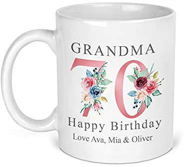 70th Birthday Gift for Women, Personalised Mug/Cup, Floral Design, Add Name, Birthday Gift for Mum, 1951