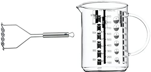 WMF Profi Plus Kartoffelstampfer 29 cm, Cromargan Edelstahl teilmattiert, spülmaschinengeeignet & Gourmet Glas Messbecher 1l, hitzebeständiges Glas, Skalierung für Liter, Milliliter, Tassen und Gramm