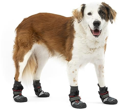 Kurgo Hundeschuhe Blaze Cross - Ganzjahres-Pfotenschutz - wasserfest, reflektierend, rutschfest - inkl. 2 Schuhe - Grau – L