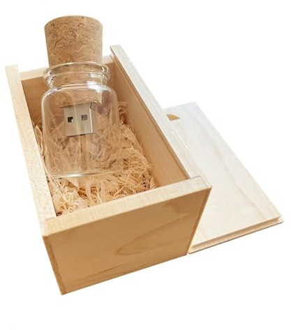 BEIJIGUANG 1 Chiavetta USB 2.0/32GB a forma di graziosa bottiglietta con tappo in sughero, memory stick con scatola in legno d'acero