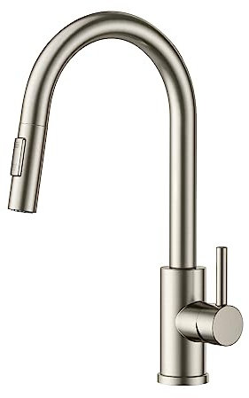 FORIOUS Kitchen Tap, Kitchen Sink Taps Mixer with Pull Down Spray, High Arc pout Swivels 360 Single Handle, Stainless Steel