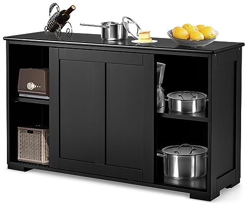 Graffy Kitchen Sideboard, Storage Buffet Cabinet W/ 2 Sliding Doors & Adjustable Shelf, Wooden Buffet Table for Stack or Side-to-Side Use, Ideal for Living Room, Entryway, 42 x 13 x 24.5 (Black)