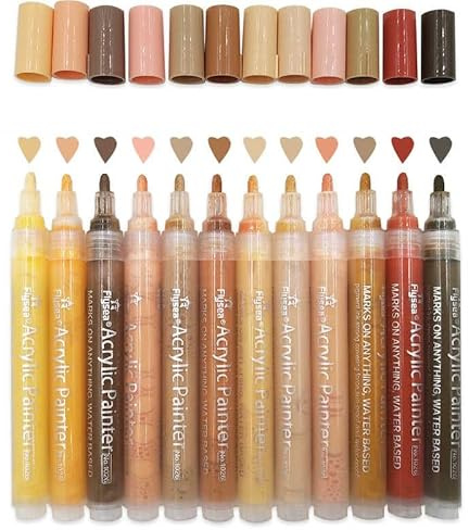 Exeton 12 Pack Skin Tone Markers Acrylic Skin Colors Markers 0.5 to 3.0 mm Tipfor Painting on Rocks, Tiles, Glass, Ceramic, Wood,Acrylic Paint Marker