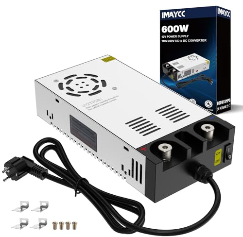 IMAYCC Schaltnetzteil 12V 50A, 600W Transformator 110V AC auf DC Netzteil 12Volt Adapter, 12 Volt Spannungswandler für Standheizung, LED Beleuchtung,Industrieanlagen.