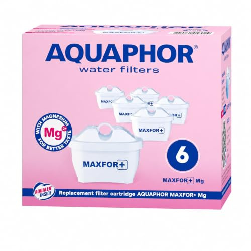 AQUAPHOR Wasserfilter Kartuschen MAXFOR+ Pack 6, bis 1200 L mit Magnesium | Patentierte Filtermatrix statt loser Filterschichten • Original AQUAPHOR Kartuschen für Onyx, Glass, Compact, Fresh, Amethyst