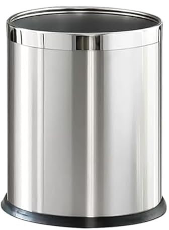 YOJIA Cubo de basura redondo de metal de 2.6/3.7 galones sin tapa, cubo de basura de doble capa a prueba de óxido, cesta de basura con borde dorado o borde plateado para baño, dormitorio, cocina,