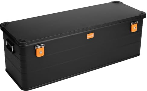 Alubox Alukiste abschließbar E159B - Premium Aluminium Lagerbox 159 Liter - Deckel mit Aluminium Druckguss Stapelecken und Gummidichtung - inklusive Schlösser- schwarz lackiert