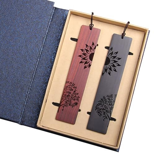 Csirnto Lesezeichen Holz | 2 Stück Bookmark Geschenkbox Set | Natürliches Hohles Handwerks Lesezeichen Vintage Lesezeichen | Geschenk für Lehrer, Schüler, Männer und Frauen