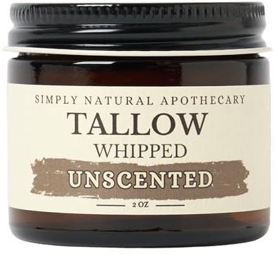 Beef Tallow for Skin Care, Face, Hands - Natural Moisturizer - Whipped - Organic Grass-Fed Beef Fat - Vitamins A, D, E, K - Dry Skin, Baby Diaper Cream - Hydrating - Handmade - Unscented - 2 oz Jar