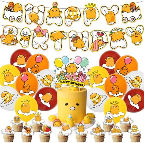 Gudetma Birthday Party Decorations Include Lazy Egg Happy Birthday Banner, Cake Topper, Cupcake Toppers and Balloons for Kids Girl Gudetma Theme Party Supplies