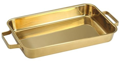Sharplace Stainless Steel Fish Baking Tray Serving Platter with Handles Heavy Duty Fish Pan Roasting Pan Rectangular for Oven Chicken, Gold 38cm