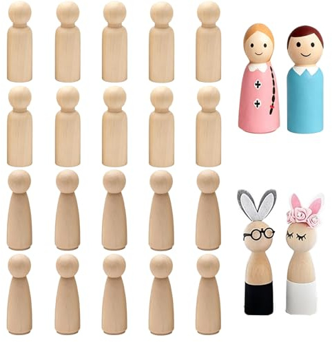 20Pcs Unfinished Wooden Peg Dolls, 5.5cm Plain Blank Male & Female Wooden People Bodies, DIY Wood Craft Figures for Wedding Decor, Party Ornaments & Kids Creative Art Projects