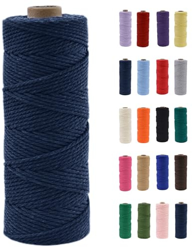 POPOYU Cordón de macramé de 2 mm, cuerda de macramé de algodón natural de 100 m, cuerda de algodón de macramé azul marino, cuerda de cuerda para manualidades sin productos químicos para manualidades,