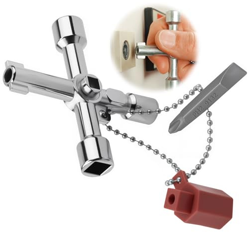 Raykce 7 in 1 Meter Box Key Multifunctional Radiator Key - Triangle Square Round Gas Meter Box Keys for Gas Water Electric Meter Box Radiator Valve, Zinc Alloy Utilities Opening Key Wrench
