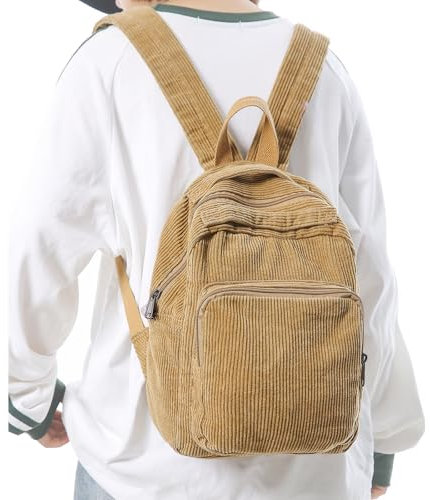 Boziee Klein Rucksack Damen Canvas Cityrucksack Rucksäcke Daypacks,Rucksackhandtaschen Kinderrucksäcke für Schule Travel Arbeit Damen Mädchen Teenager Unisex (Cord, Braun)
