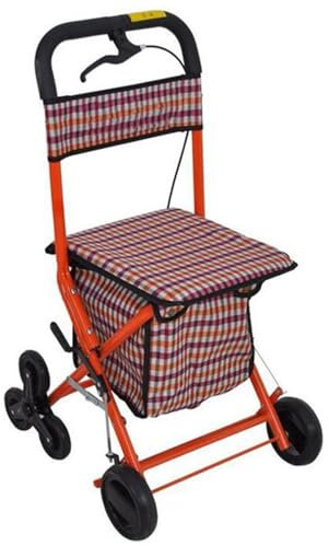 Tragbarer Stuhl-Gehwagen, Leichter Rollator, tragbarer Gehwagen mit Sitz, Gehhilfe, Trolley mit Tasche, Einkaufswagen, Kinderwagen, Roller, zusammenklappbar, Doppelbremssystem, 4 Räder, A