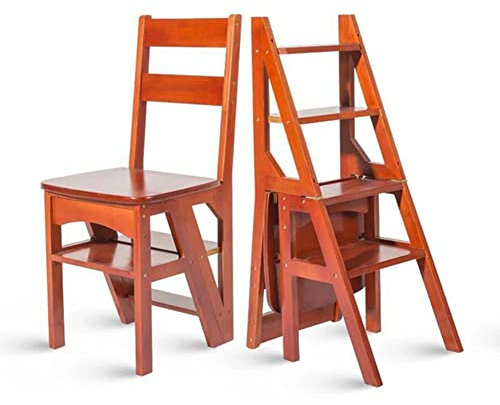 Klappbarer Tritthocker aus Holz mit Stauraum, 4 Stufen, Leiterhocker für den Innenbereich, platzsparend, multifunktional und einfach zu verstauen