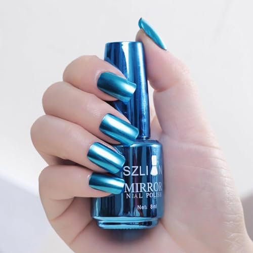 Metallic Blue Nail Polish Mirror Water-Based Quick Drying Long Lasting Metal Effect Breathable Plating Varnish