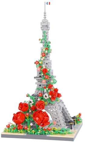 LULUFUN Baustein-Set, Eiffelturm mit Rose, berühmtes Architekturmodell, Bausatz-Sammlermodelle, Geschenkspielzeug für Kinder und Erwachsene, 2551 Teile