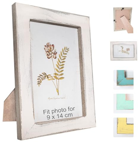 ZFKXGS Foto Bilderrahmen Holz Vintage 9 x 14 cm Fotorahmen Holzrahmen Posterrahmen Wechselrahmen zum Vertikalen Oder Horizontalen Aufhängen Aufstellen Posterrahmen Collage Wanddeko (Shabby Weiß)