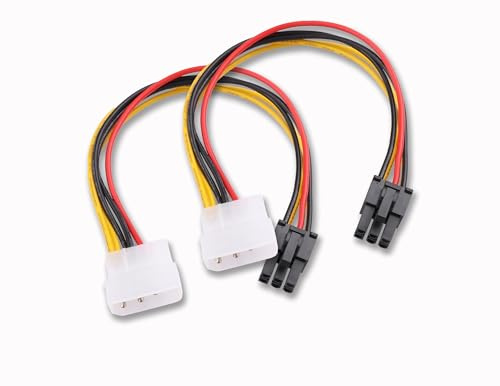 ELFJMZP 2 Pack 4 Pin Molex (LP4) Male to 6 Pin PCIe GPU Power Adapter Cable, 18cm 18AWG Tinned Copper Black Yellow, For Low TDP Entry Graphics Cards, Max 60W 12V 5A