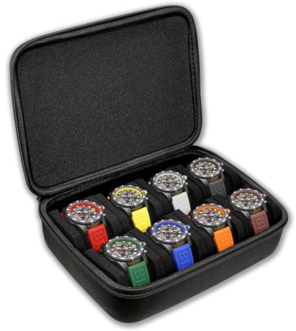 Juntan Reise-Etui mit 8 Schlitzen für Herren, Tragbarer Nylon Uhrenbox Reißverschluss Aufbewahrungsorganizer für Männer und Frauen mit weichem komprimierbarem Schaumstoffkissen Schwarzer