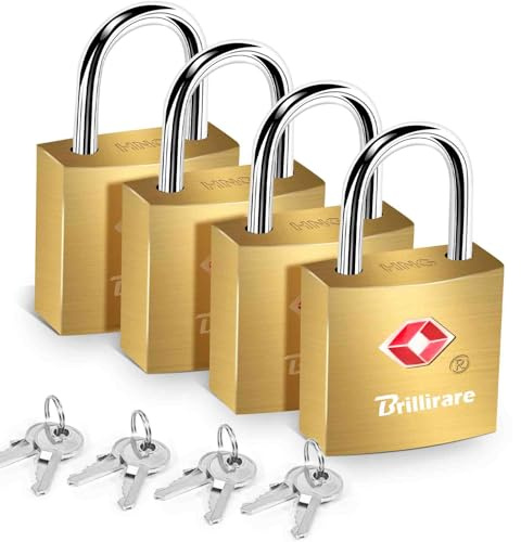 4 Stück TSA-zugelassene Gepäckschlösser mit Schlüssel, Messing-Reise-Vorhängeschloss, solides Kupfer, wasserdicht, Schlüsselschloss, unzerbrechlich, Outdoor-Metallschloss für Schließfächer, Taschen
