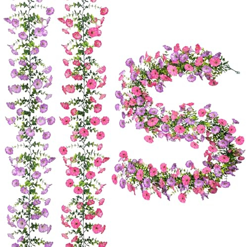 Ferizzia 2 Piezas Guirnaldas de Flores Artificiales, Guirnalda de Petunia Artificiales Flores, 180 cm Planta Colgante Enredaderas, para Habitación, Patio, Columpio, Boda, Fiesta
