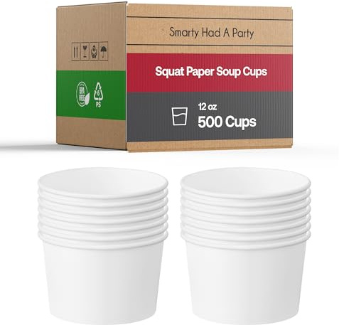 Smarty Had A Party 500 Squat Paper Soup Cups 12 oz Disposable White Paper Soup Cups for Hot Food Container Use