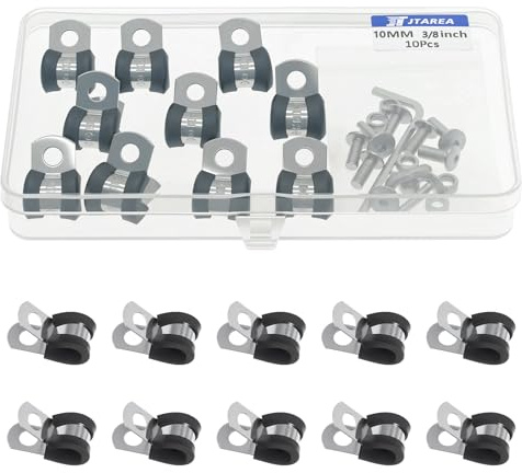 JTAREA 10MM Kabelklemme Gummi P Clips Schlauchschellen 3/8 Zoll Edelstahl Rohrschellen Kabelschellen Metallschelle P-Clips mit Schrauben
