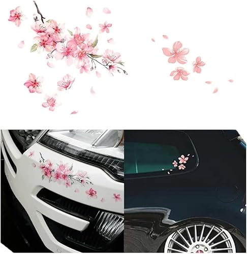 2 Stück rosa Kirschblüten-Vinyl-Autoaufkleber, Auto-Blumenaufkleber für Windschutzscheibe, Fenster, Stoßstange, Auto-Dekorationsaufkleber, Aufkleber