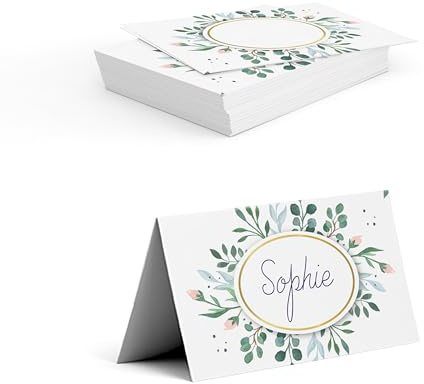 Tischkarten für Hochzeit, Geburtstag – Namensschilder – zum Beschriften auf Vorderseite – als Platzkarten oder fürs Buffet – ab 50 Stück – (ROSEN)