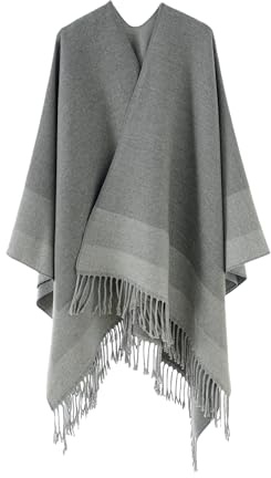 Dam Sjal Wrap, Öppen Poncho, Cape Kofta, Oversized Tröjor för Höst och Vinter,Grå