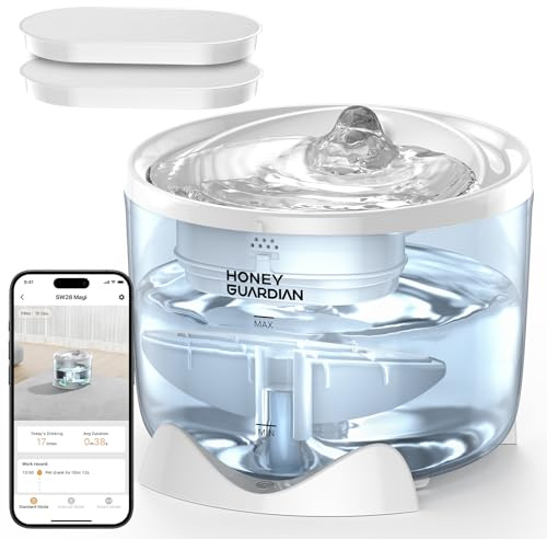HoneyGuaridan Wireless Cat Fountain with 5G/2.4G WiFi, 2.5L Ultra Quiet Cat Water Fountain for drinking, 3 Working Modes, Visible Water Capacity, Smart LED Reminder- With 2 Activated Carbon Filters