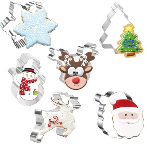 YUVKIN 6 Pezzi Formine Biscotti Natale, Stampini Biscotti Natale, Stampi Acciaio Inox per Biscotti Natalizie, Tagliabiscotti Natale, per Decorazioni in Fondente, Decorazioni Biscotti Natale