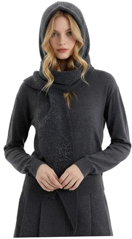 Whyzsjnclg Sciarpa con cappuccio, Sciarpa con cappuccio da donna Cappello con lavorato a maglia in misto lana calda e morbida Elegante scialle invernale all'uncinetto, Grigio